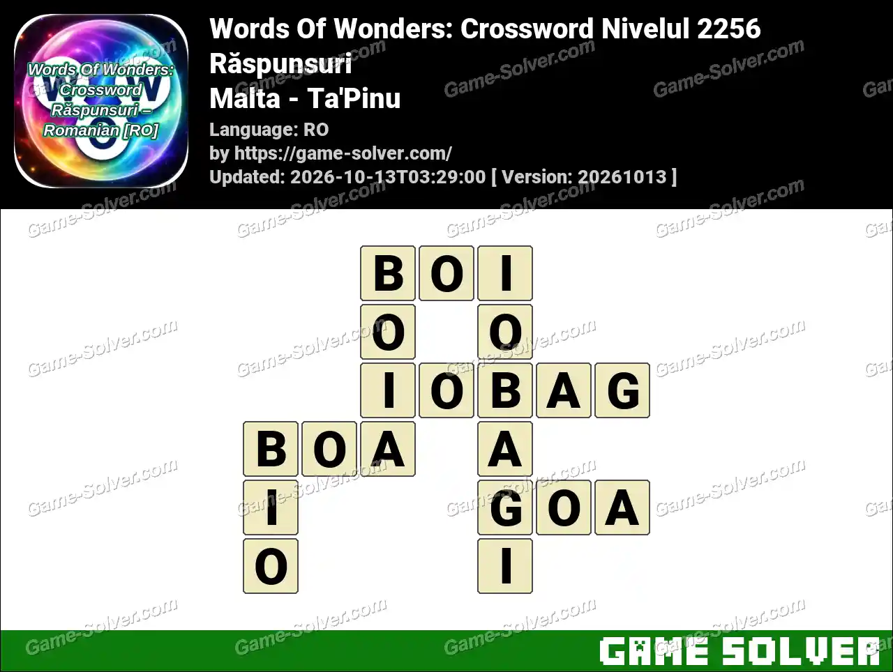Words Of Wonders: Crossword Nivelul 2256 Răspunsuri – Malta – Ta’Pinu